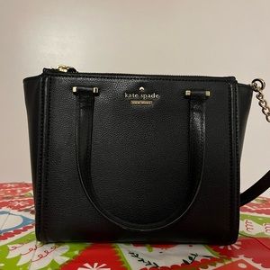 Kate Spade black crossbody satchel purse with gold detailing